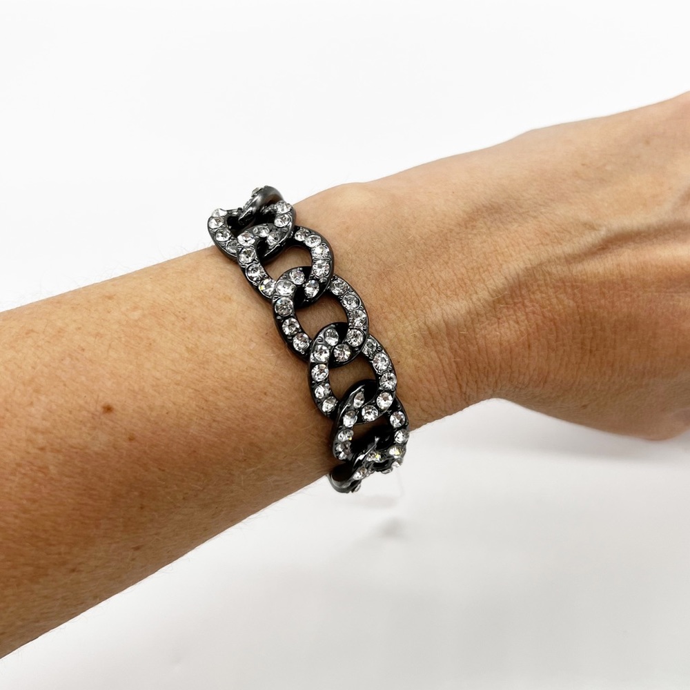 NWOT J. Crew Crystal Pave Hematite Chain Bracelet